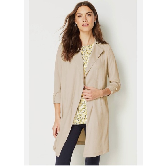 J. Jill Wearever Collection Drape-front Trench Jacket Size L Oatmeal Easy Care - Picture 9 of 9